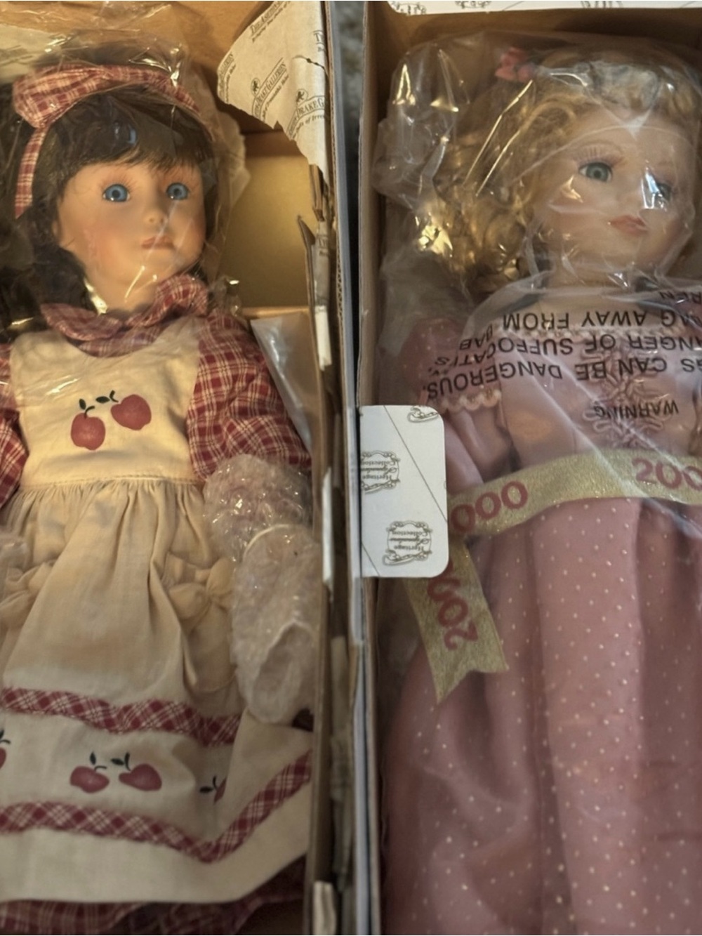 Vintage Style Porcelain Doll Pair — Cream & Pink Dresses